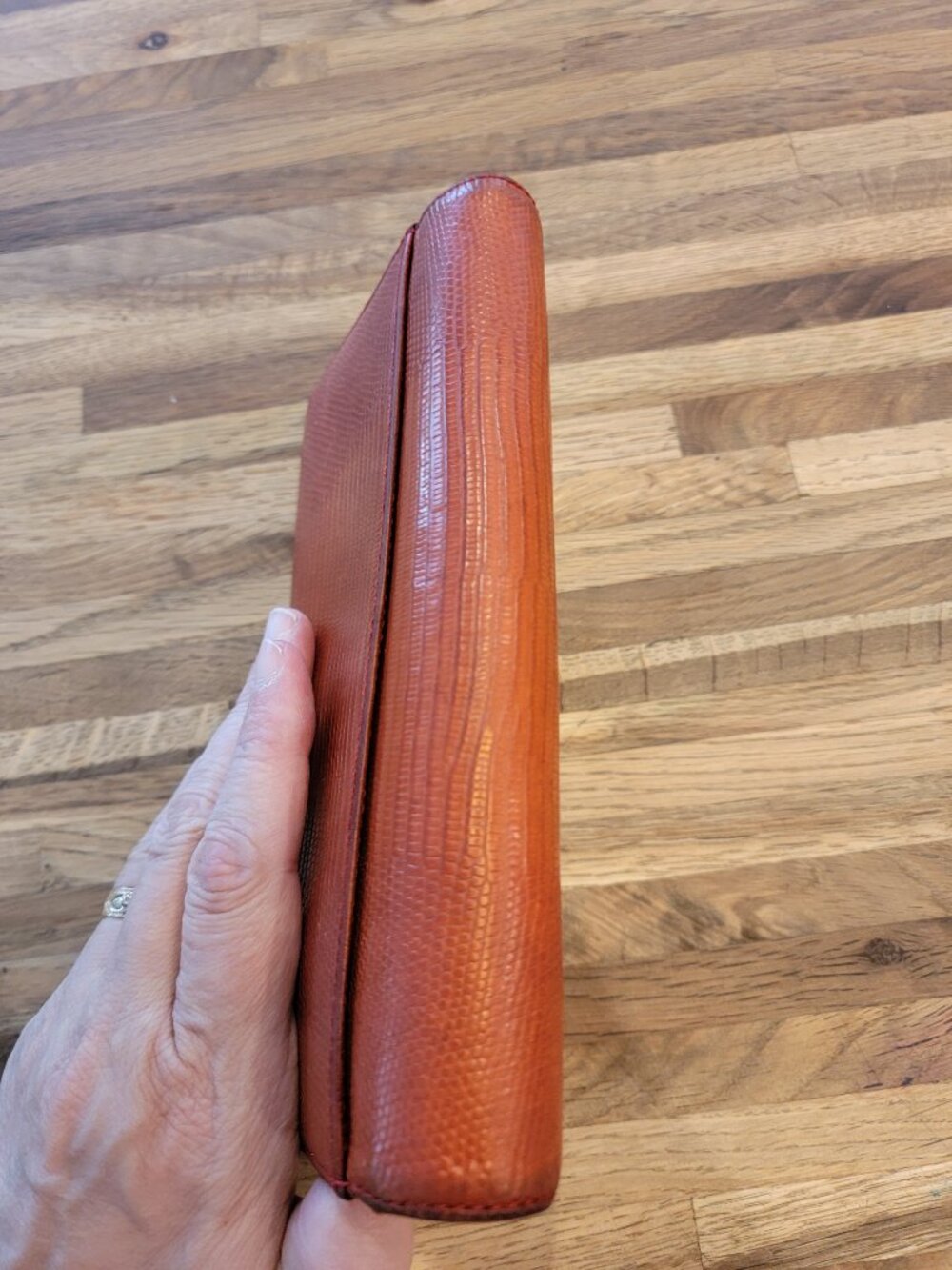 Vintage Kate Spade Burnt Orange Snake Embossed Long Leather Tri Fold Wallet - Picture 11 of 15